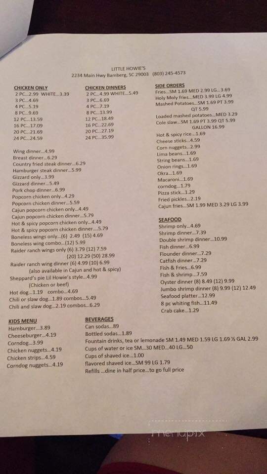 Little Howie's Burgers & Chic - Bamberg, SC menu_pic