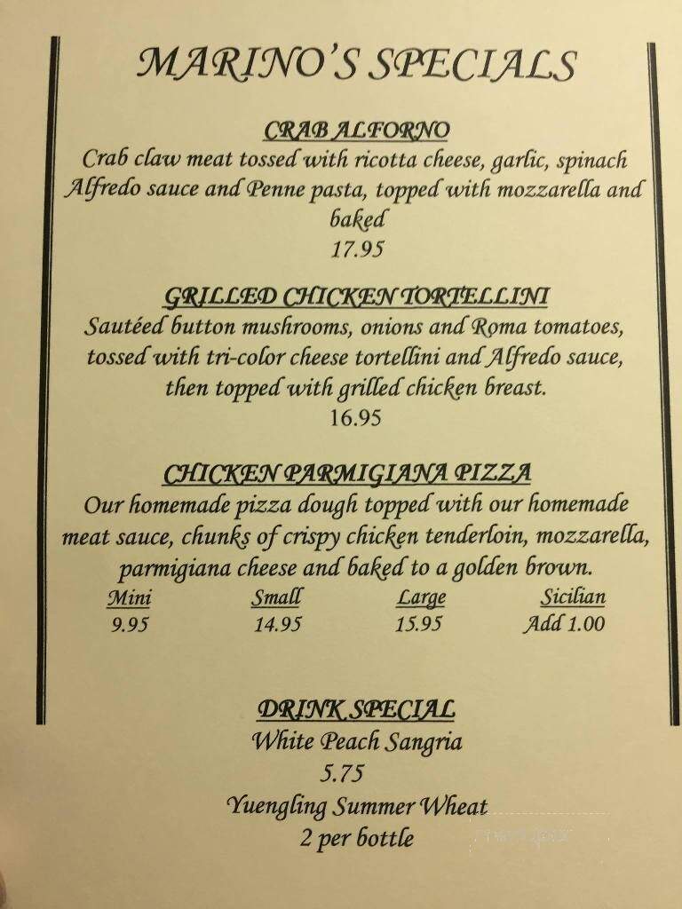 Marino's Pizza & Pasta House - York, PA menu_pic