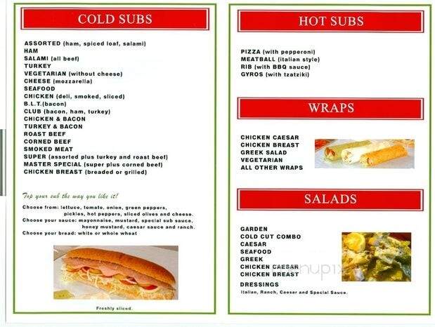 Master Submarine - Campbellford, ON menu_pic