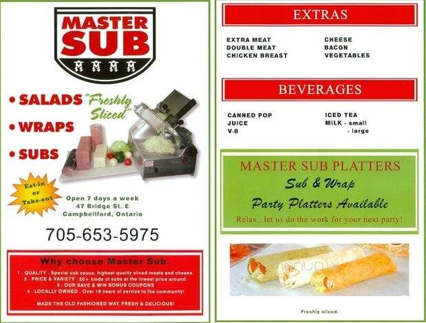 Master Submarine - Campbellford, ON menu_pic