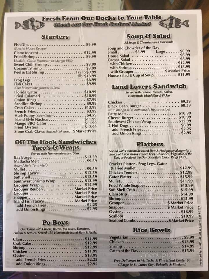 Olde Fish House Marina - Matlacha, FL menu_pic