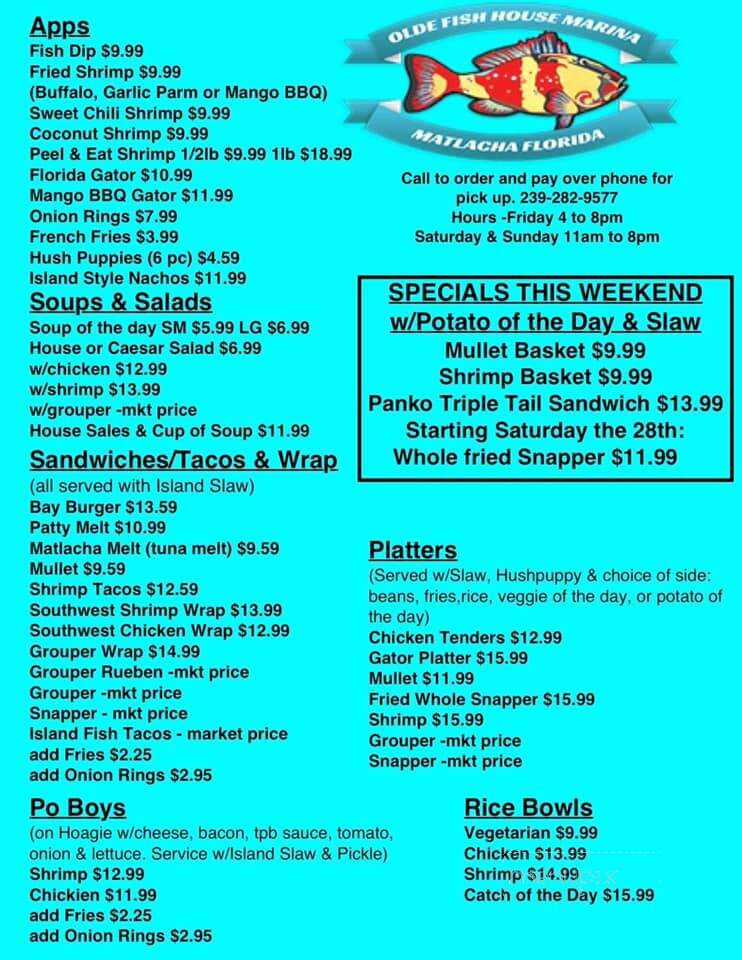 Olde Fish House Marina - Matlacha, FL menu_pic