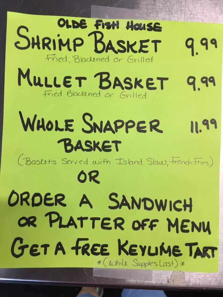 Olde Fish House Marina - Matlacha, FL menu_pic