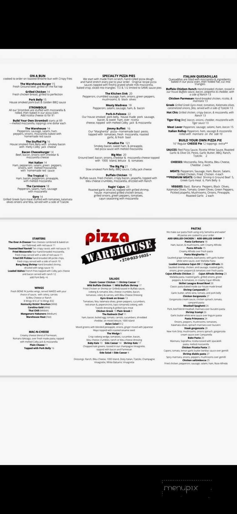 Pizza warehouse - Paducah, KY menu_pic