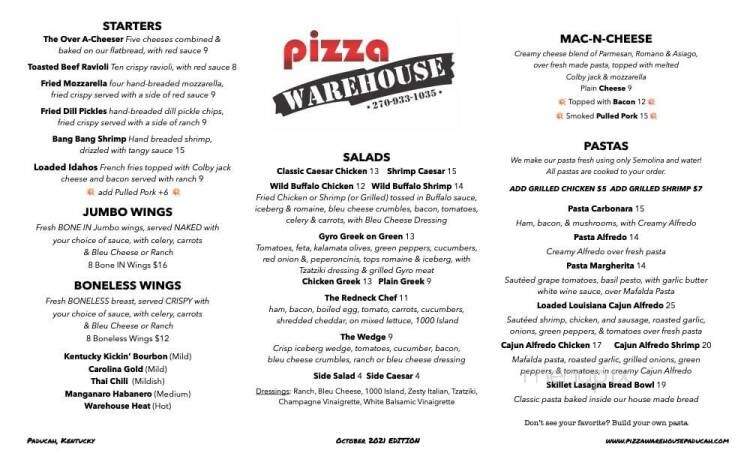 Pizza warehouse - Paducah, KY menu_pic