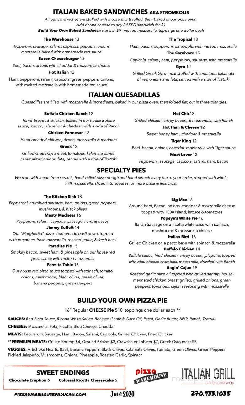 Pizza warehouse - Paducah, KY menu_pic