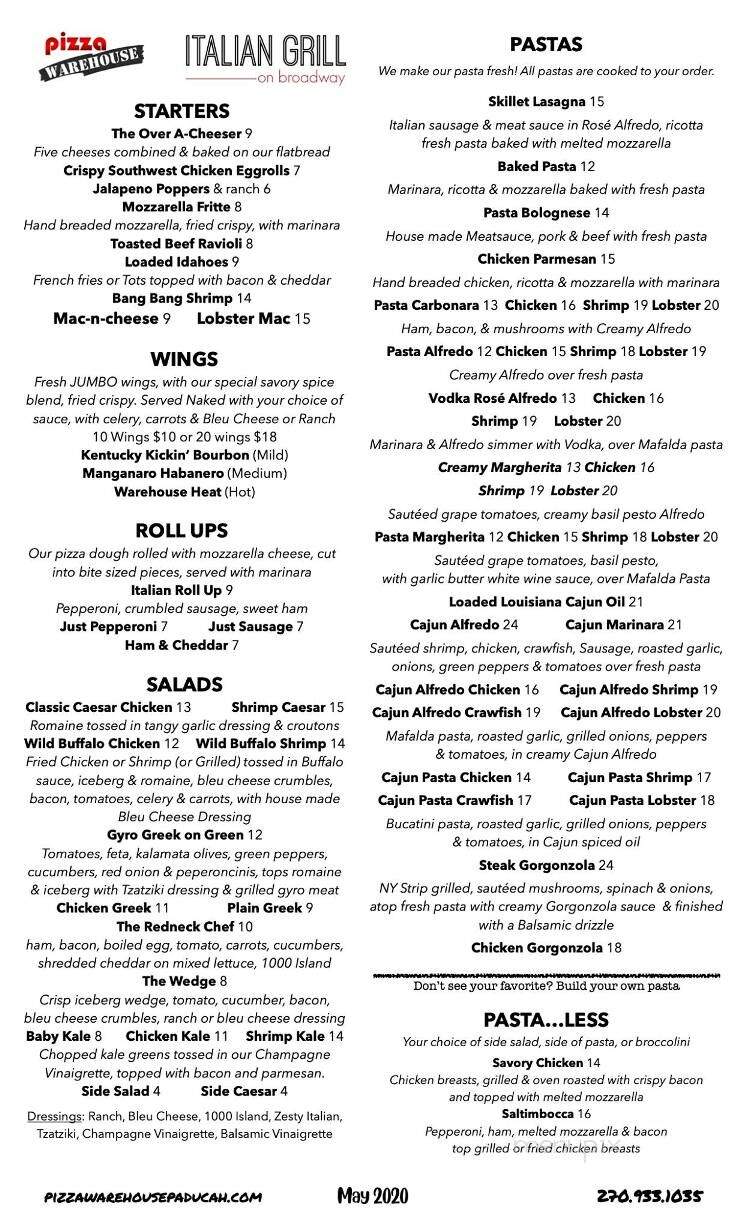 Pizza warehouse - Paducah, KY menu_pic