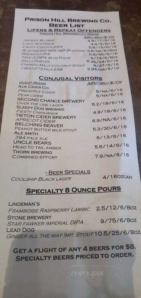 Prison Hill Brewing Company - Yuma, AZ menu_pic