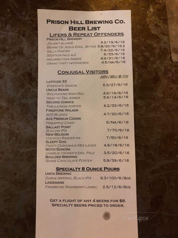 Prison Hill Brewing Company - Yuma, AZ menu_pic