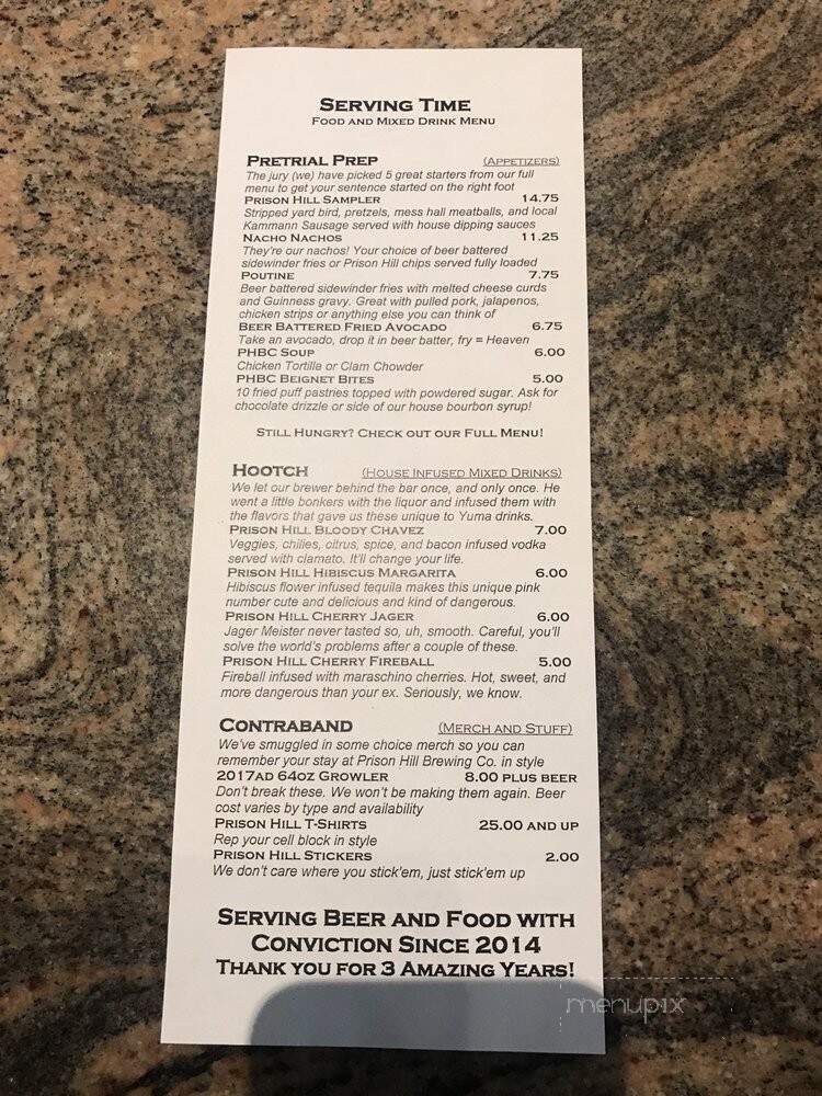 Prison Hill Brewing Company - Yuma, AZ menu_pic