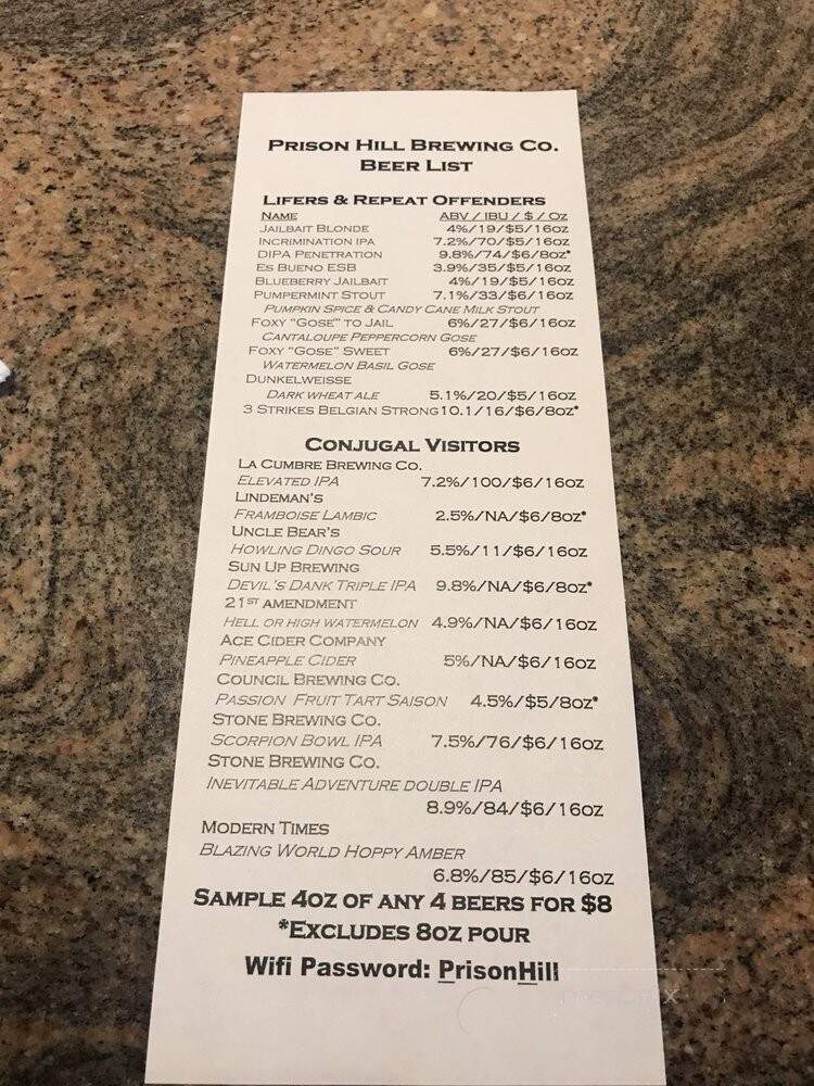 Prison Hill Brewing Company - Yuma, AZ menu_pic