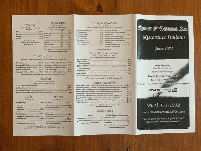 Roma Ristorante Italiano - Warsaw, VA menu_pic