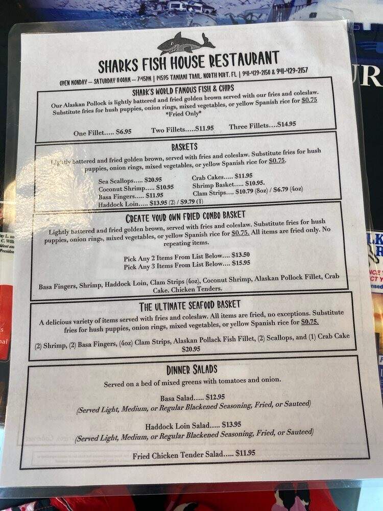 Sharks Fish House Restaurant - North Port, FL menu_pic