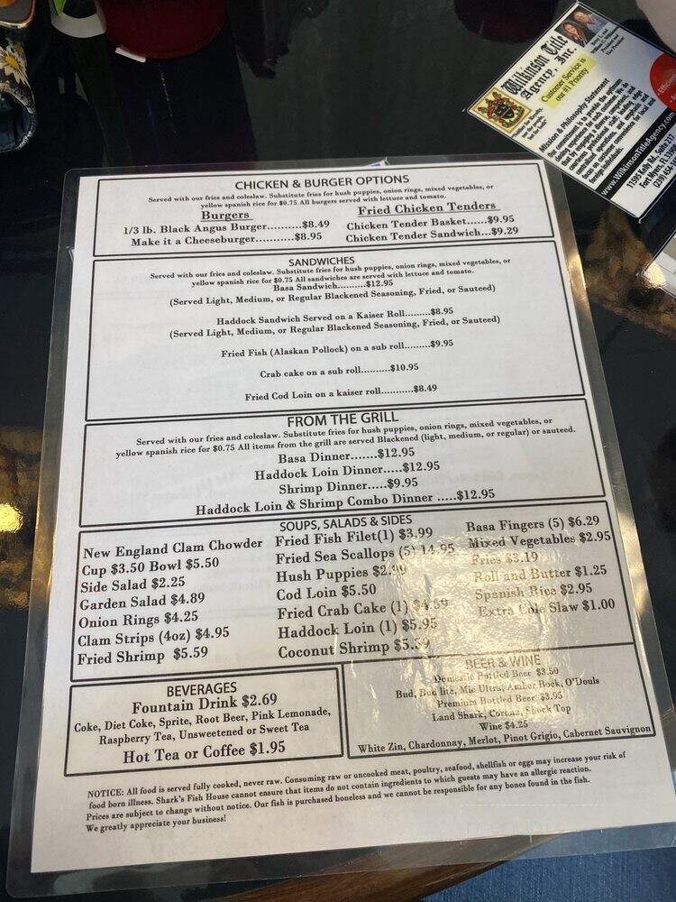 Sharks Fish House Restaurant - North Port, FL menu_pic