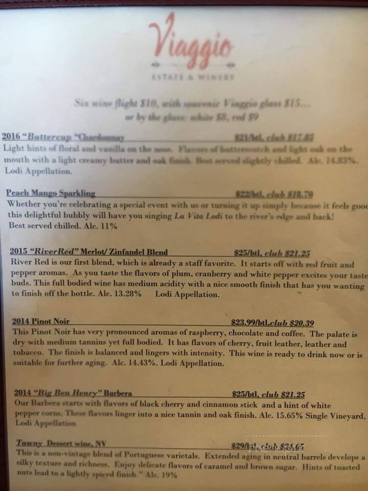 Viaggio Estate & Winery - Acampo, CA menu_pic