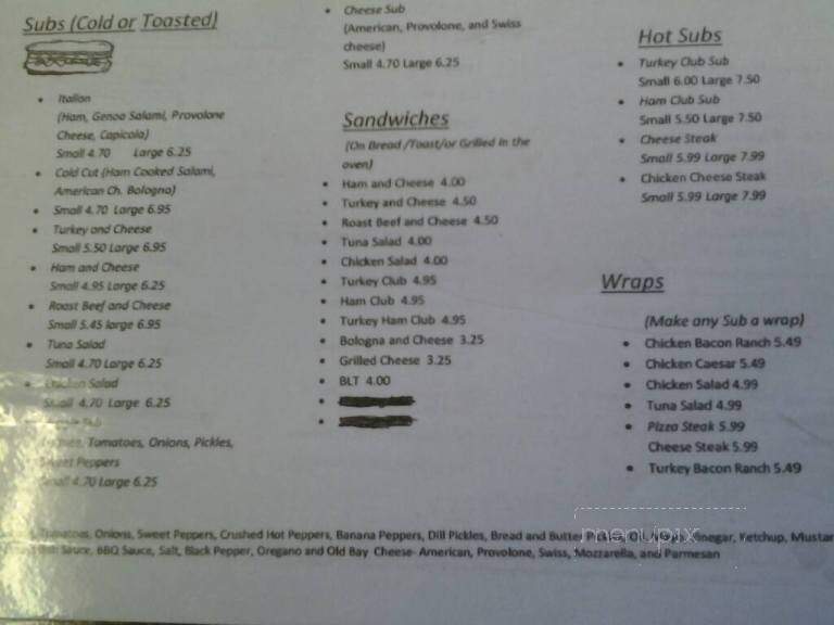 Sub Station - Denton, MD menu_pic