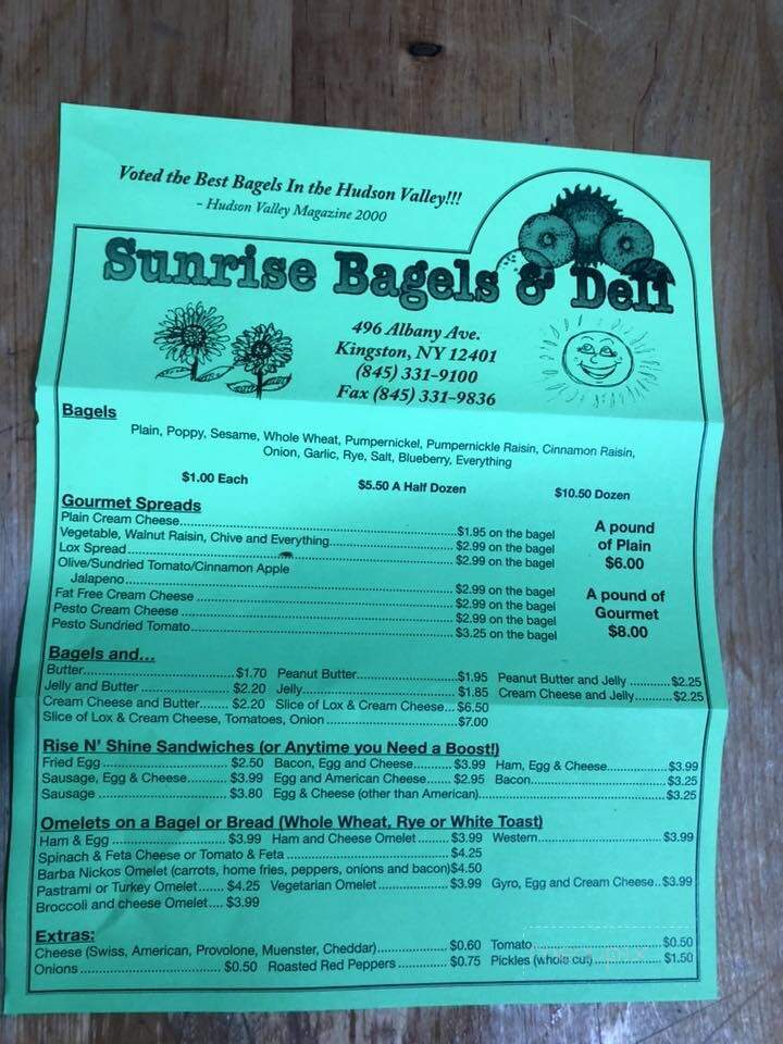 Sunrise Bagel & Deli - Kingston, NY menu_pic