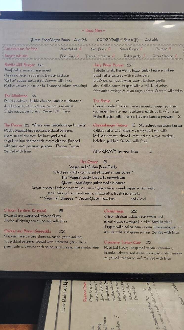 Skeena Valley Golf & Country Club - Terrace, BC menu_pic