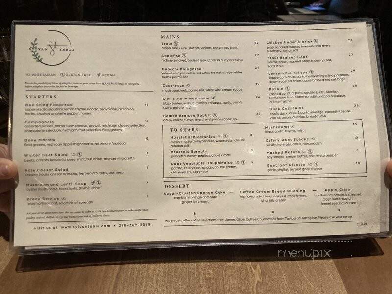 Sylvan Table - Sylvan Lake, MI menu_pic