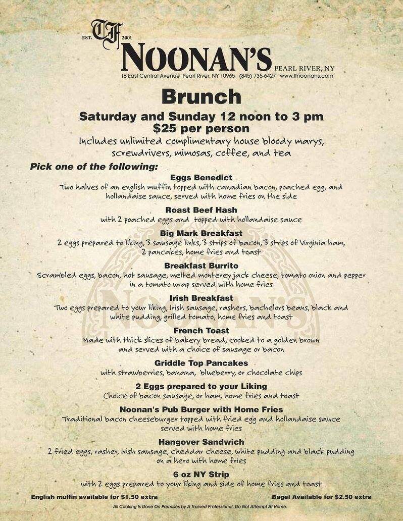 T F Noonan's - Pearl River, NY menu_pic