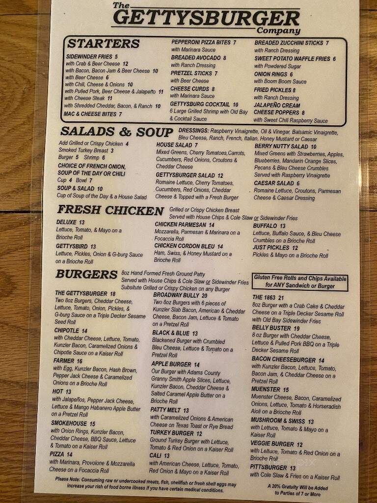 The Gettysburger Company - Gettysburg, PA menu_pic