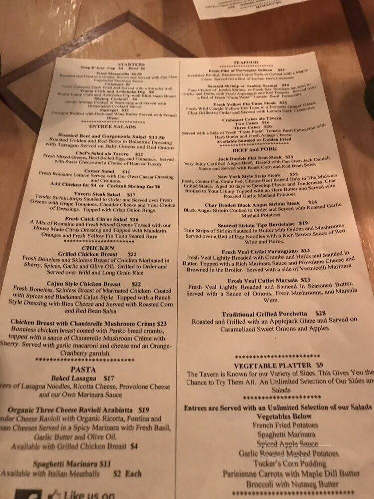Tavern Restaurant - State College, PA menu_pic
