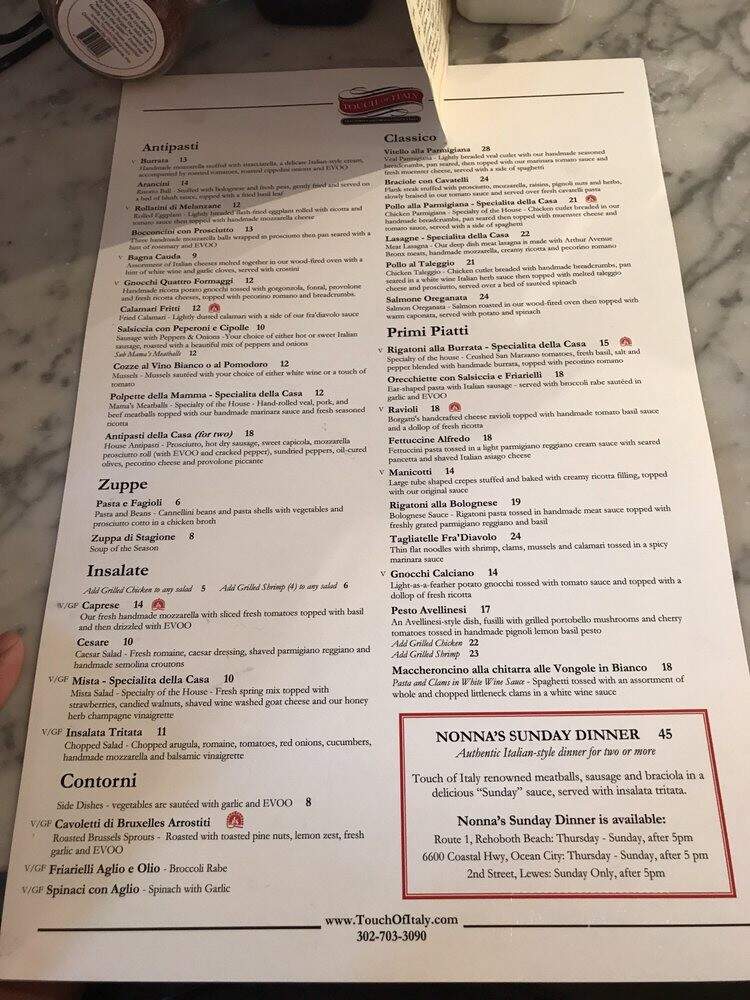 Touch of Italy - Lewes, DE menu_pic