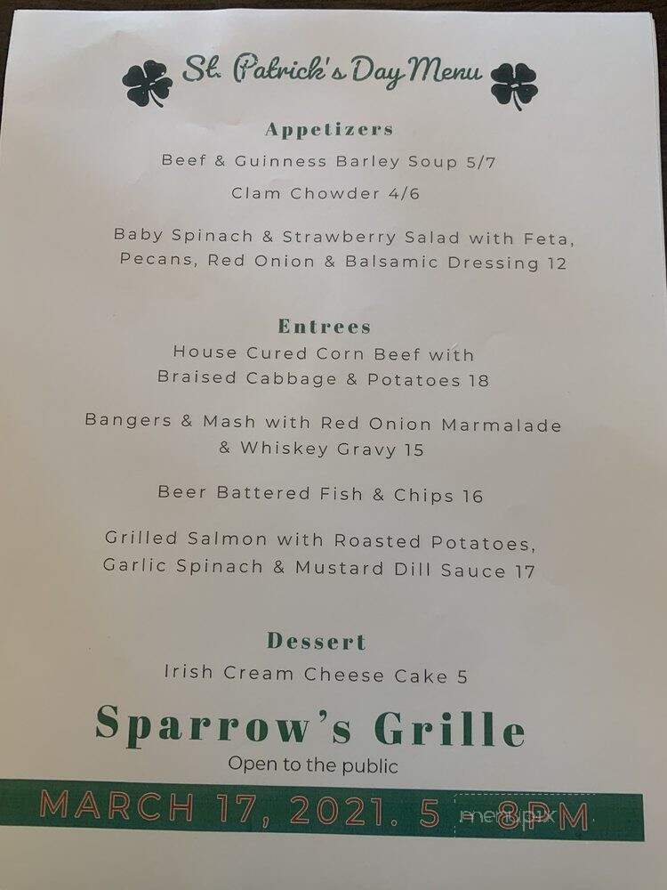 Sparrow's Grille - Deland, FL menu_pic