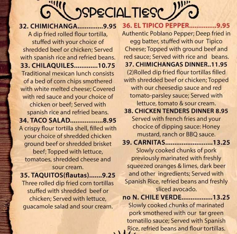 Mexico Viejo - Yankton, SD menu_pic