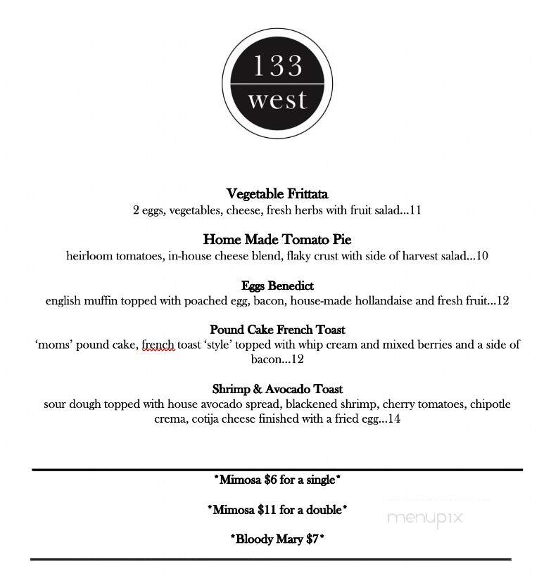 133 West - Kings Mountain, NC menu_pic