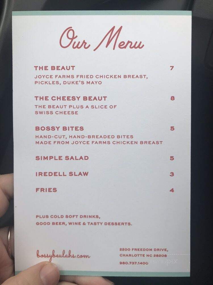 Bossy Beulah's - Charlotte, NC menu_pic