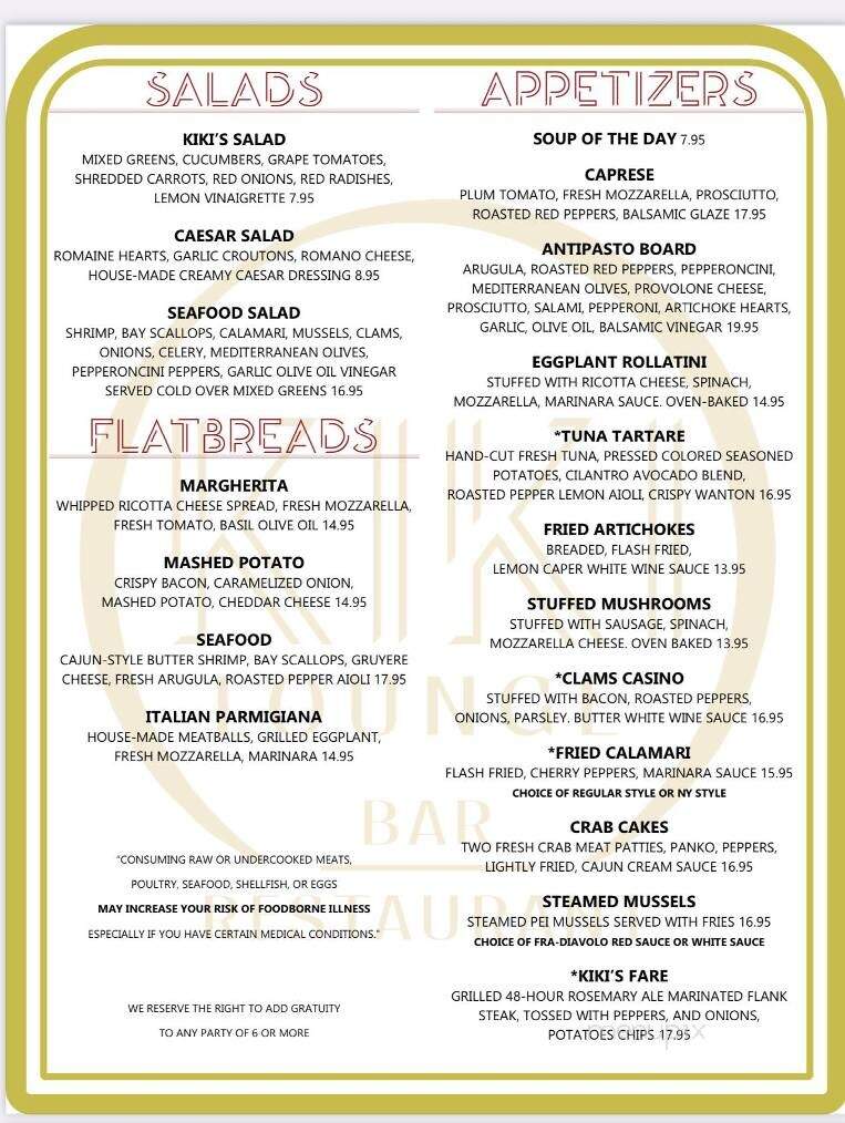 Kiki Bar & Restaurant - Milford, CT menu_pic