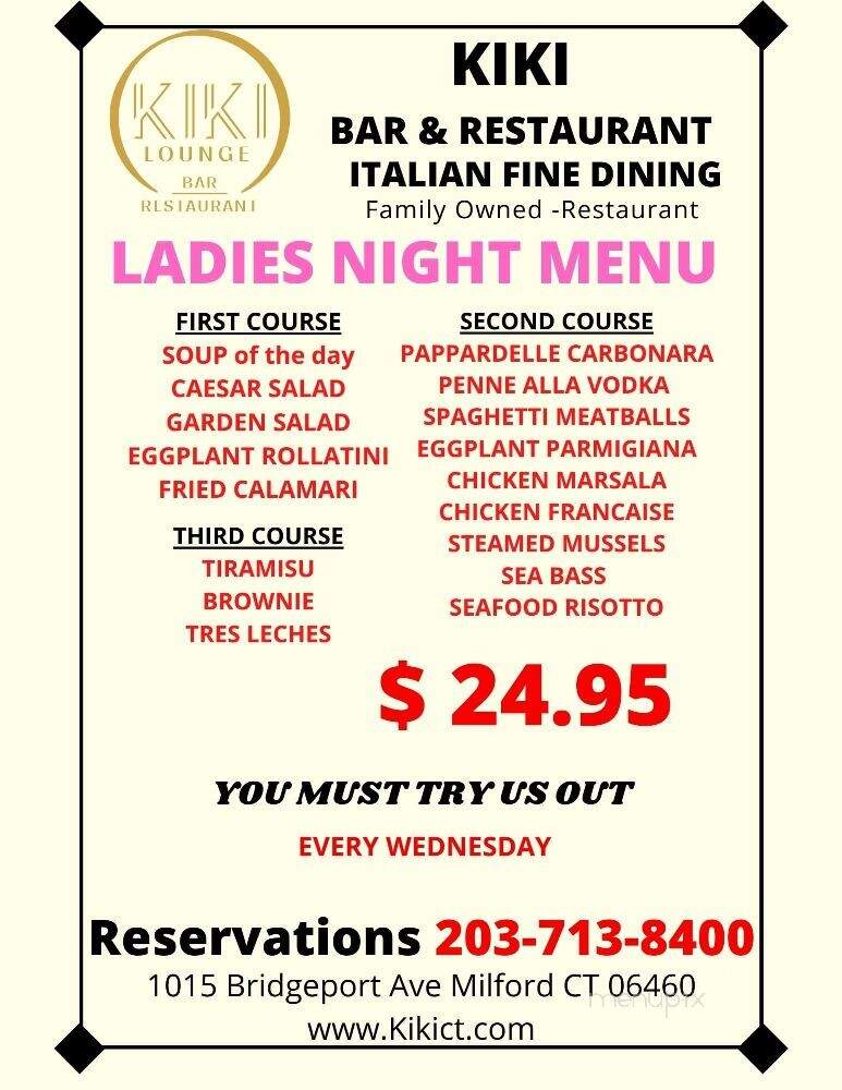 Kiki Bar & Restaurant - Milford, CT menu_pic