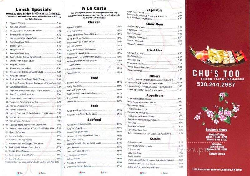 Chu's Too - Redding, CA menu_pic