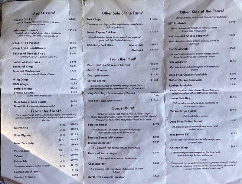 Forester Inn - Port Sanilac, MI menu_pic