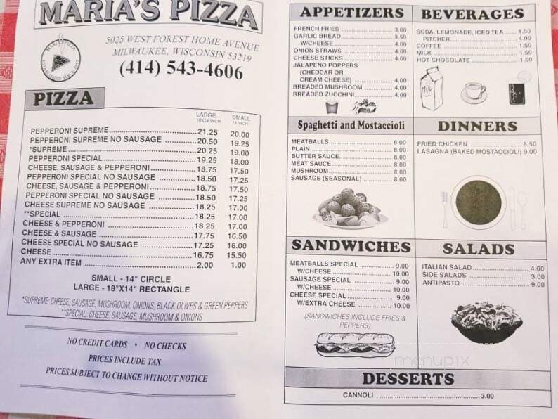Maria's Pizzaria - Milwaukee, WI menu_pic
