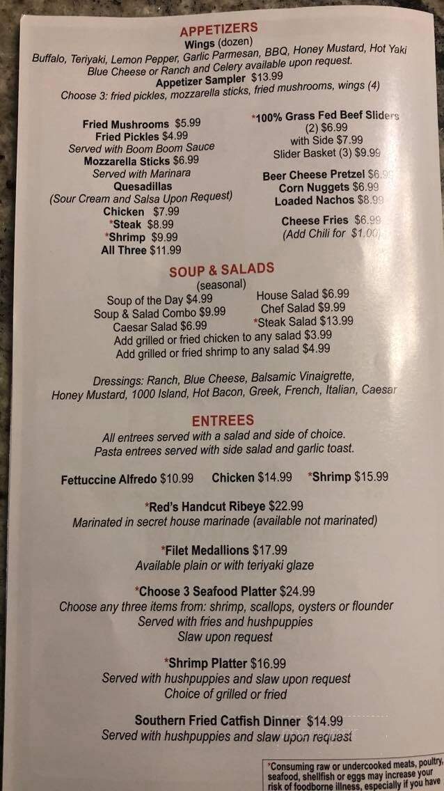 Red's Place Bar & Grill - Summerton, SC menu_pic