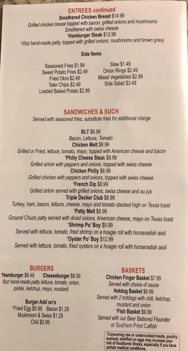 Red's Place Bar & Grill - Summerton, SC menu_pic