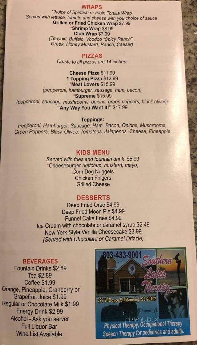 Red's Place Bar & Grill - Summerton, SC menu_pic
