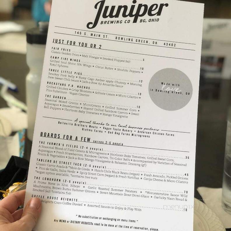Juniper Brewing - Bowling Green, OH menu_pic