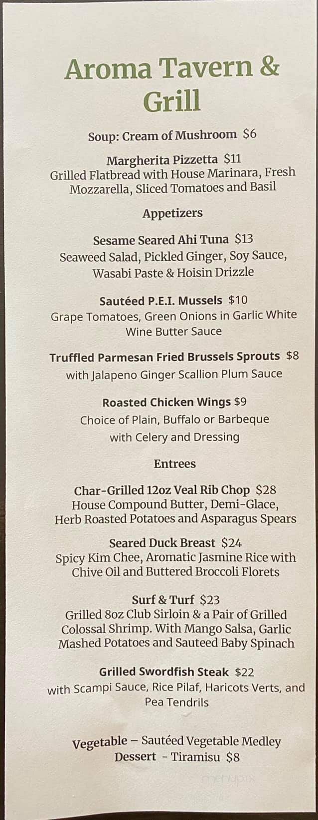 Aroma Tavern & Grill - Plymouth, MA menu_pic