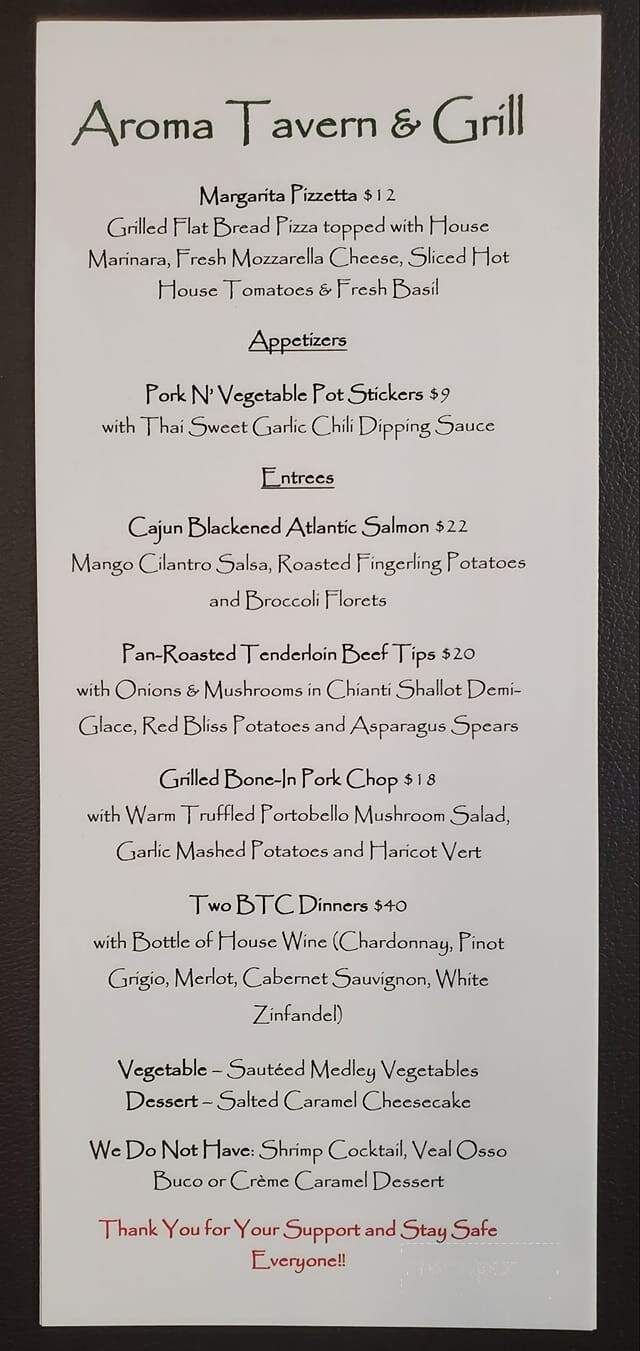 Aroma Tavern & Grill - Plymouth, MA menu_pic