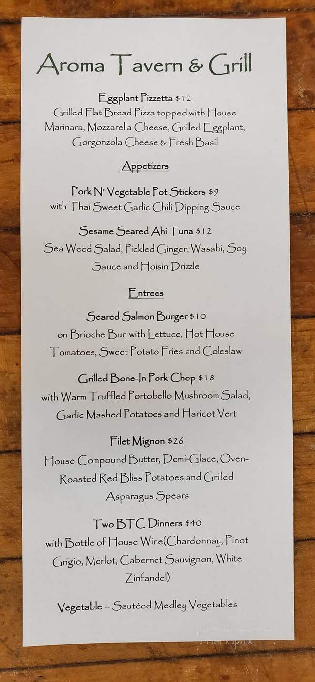 Aroma Tavern & Grill - Plymouth, MA menu_pic