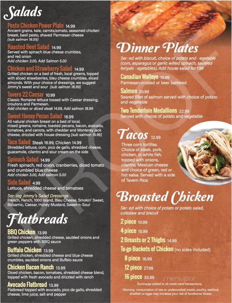 Tavern 22 - Rochester, MN menu_pic