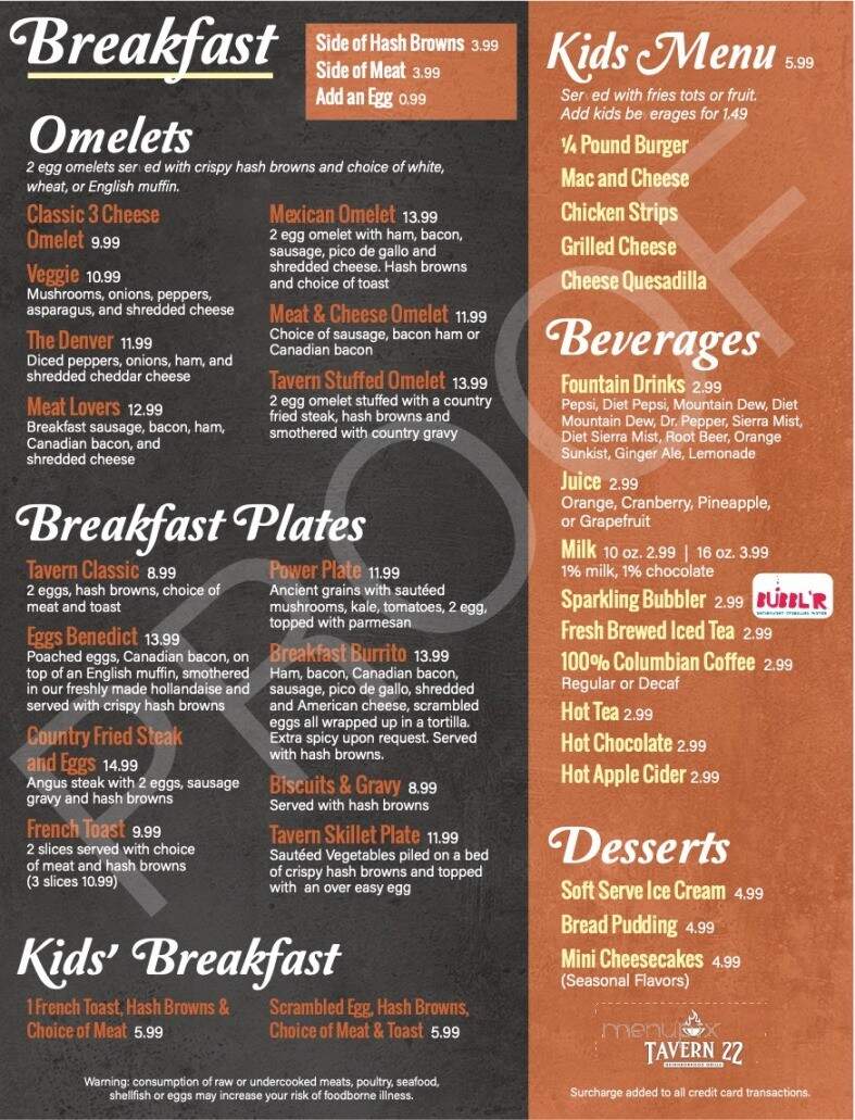 Tavern 22 - Rochester, MN menu_pic