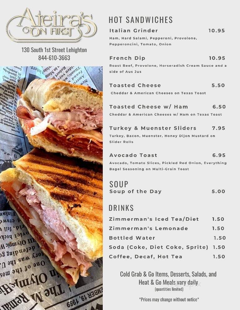 Ateira's On First - Lehighton, PA menu_pic