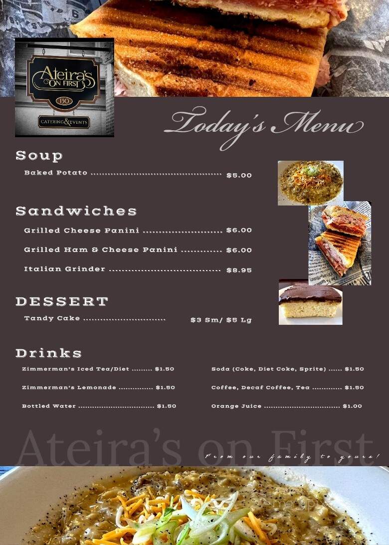Ateira's On First - Lehighton, PA menu_pic