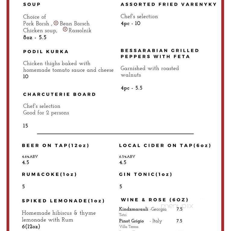 Kozak Ukrainian Eatery - Vancouver, BC menu_pic