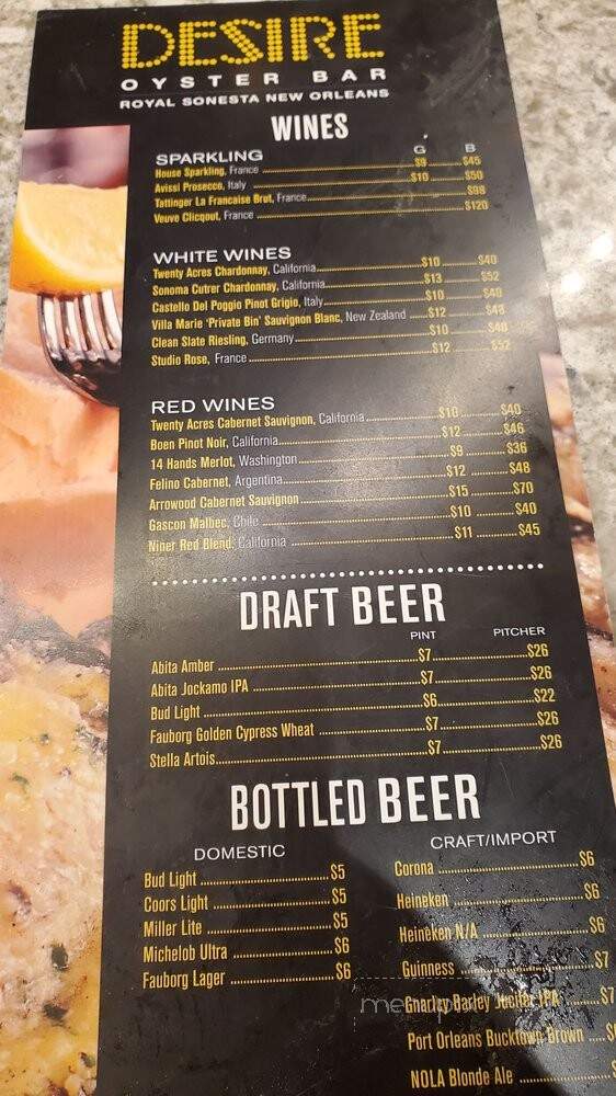 Desire Oyster Bar - New Orleans, LA menu_pic