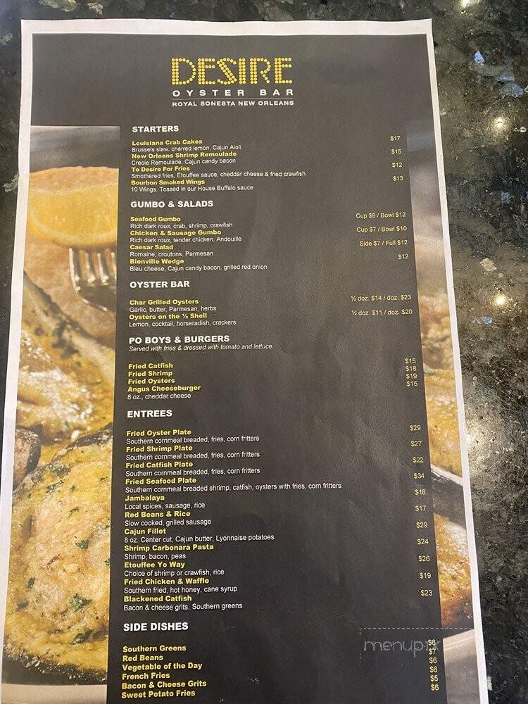 Desire Oyster Bar - New Orleans, LA menu_pic